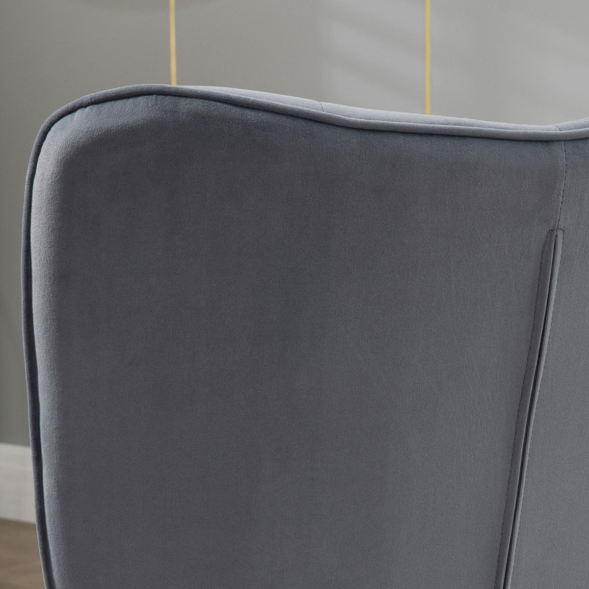 Fauteuil avec repose-pied, fauteuil salon capitonné avec dossier haut, pieds en acier doré et tissu velours, gris foncé-8