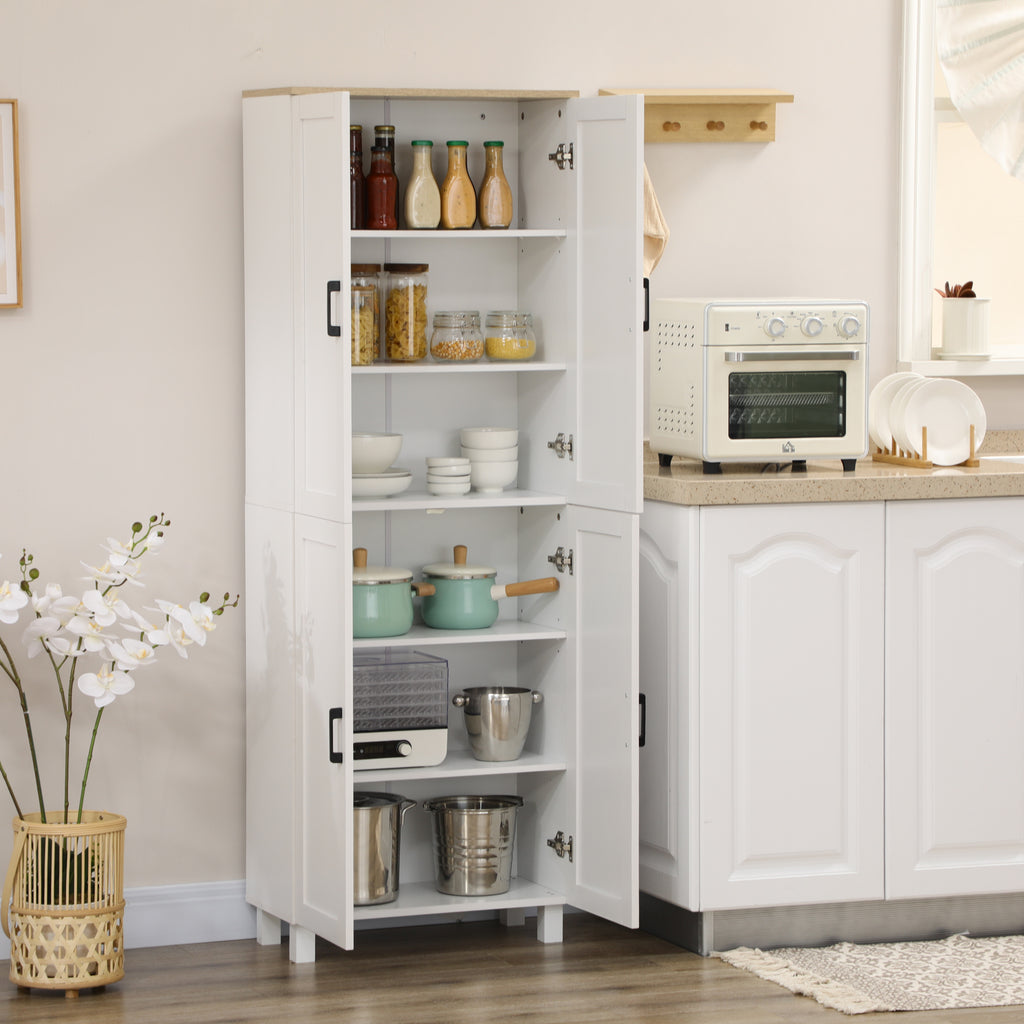 Armoire de cuisine hauteur 170 cm buffet haut avec 4 portes et étagères ajustable, design moderne, blanc-1