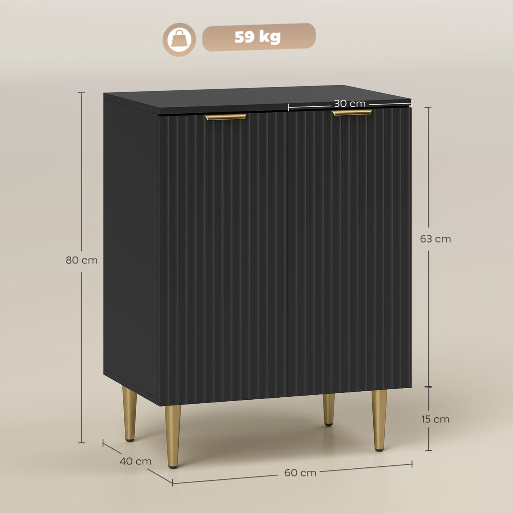 Buffet Cuisine, Meuble de Rangement avec 2 Portes, Étagère Réglable, Pieds Métalliques Surélevés, 60 x 40 x 80 cm, Noir-2