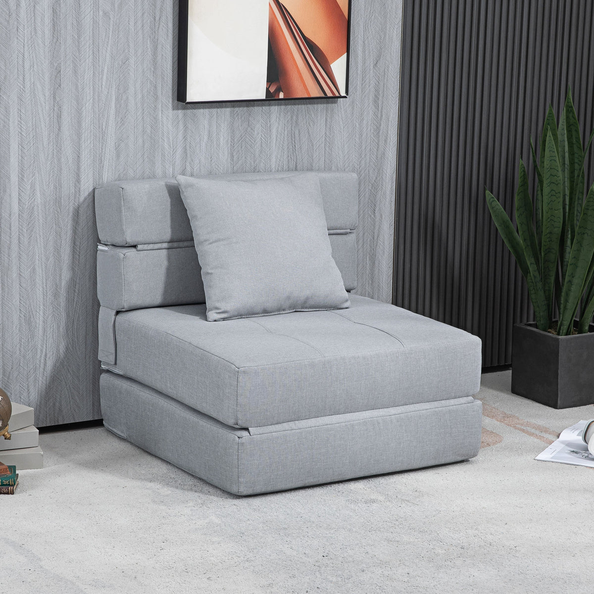 Chauffeuse canapé-lit convertible fauteuil 1 place avec 1 coussin déhoussable, tissu gris clair-9