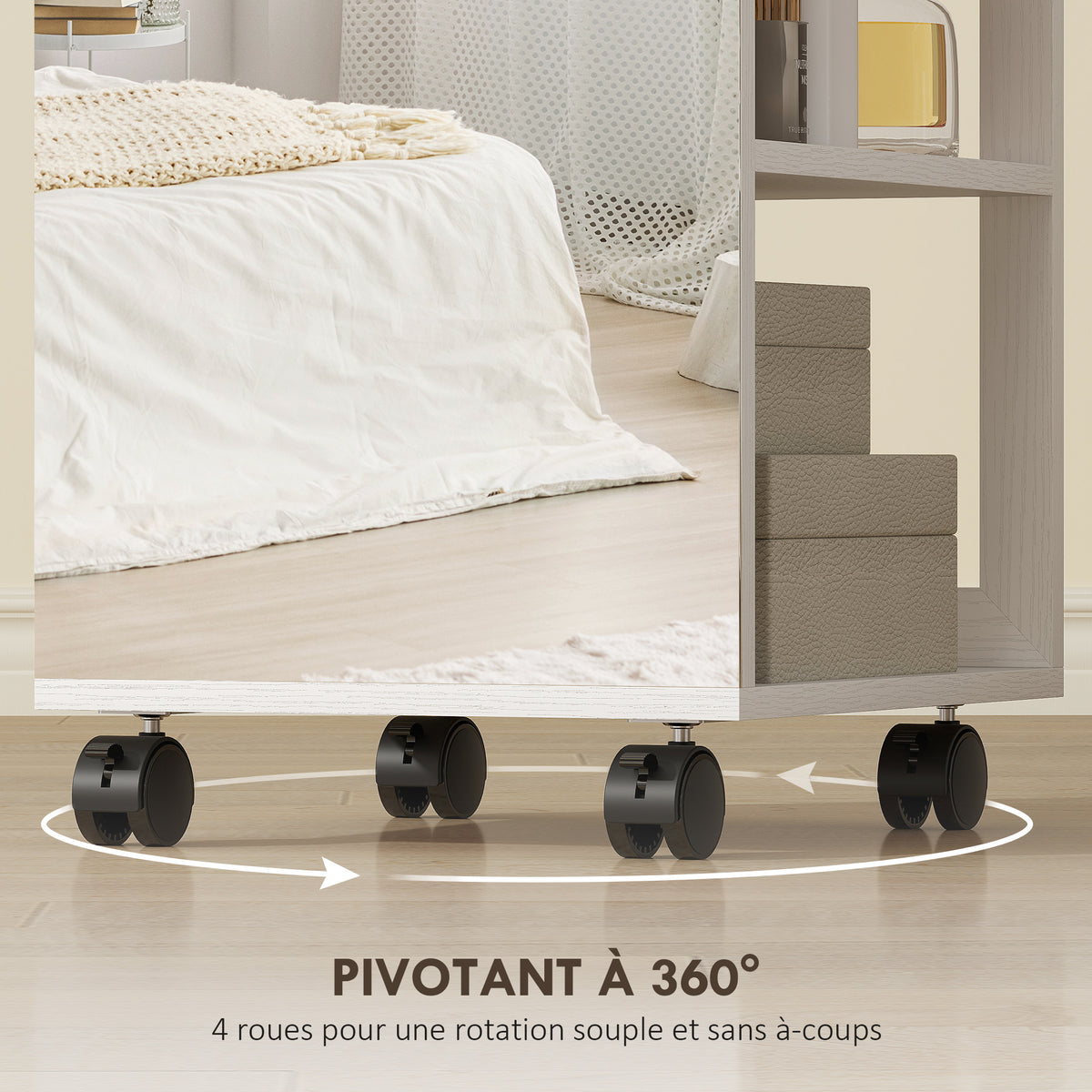 Armoire à bijoux armoire avec miroir sur pied pivotante à 360° éclairage LED 37x40x165,5cm cadre blanc, doublure noire-7
