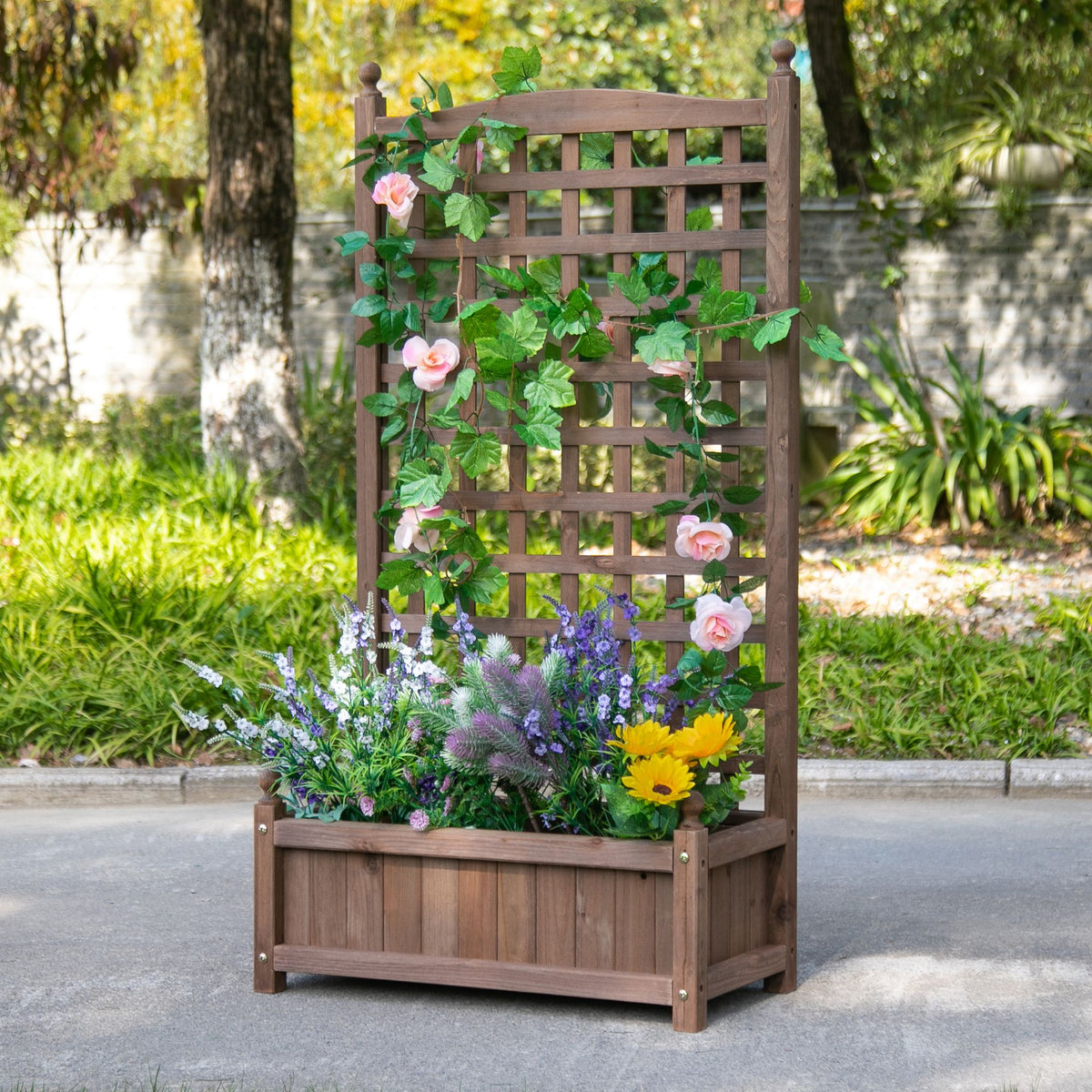 Jardinière avec Treillis - bac à Fleurs - jardinière sur Pied - 64L x 28l x 120H cm Inserts d'irrigation-1