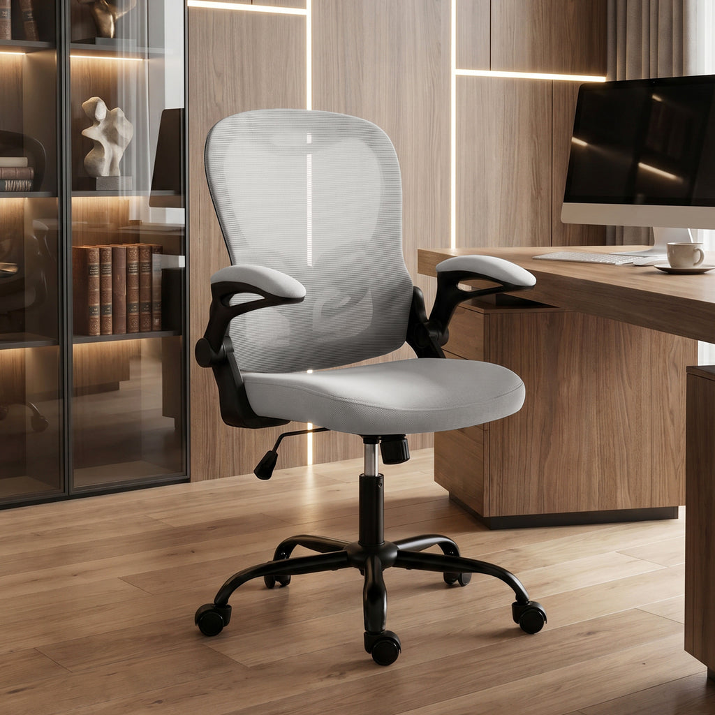 Chaise Bureau Ergonomique, Fauteuil de Bureau Maille, Accoudoirs Relevables, Hauteur Réglable, Fonction Bascule, Gris-8