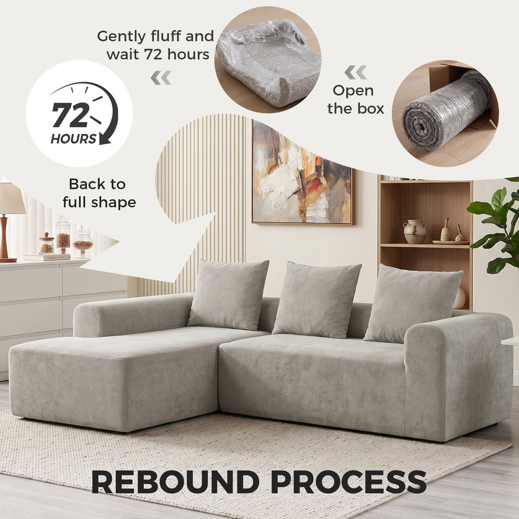 Canapé d'Angle en Chenille, Canapé 3 Places en L 242 cm avec Méridienne, Assise Profonde, Accoudoirs Larges, Gris Clair-7