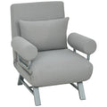 Fauteuil Convertible 1 Place, Fauteuil-Lit Pliable Rembourré en Lin avec Dossier Réglable, Oreiller, Gris Clair-0