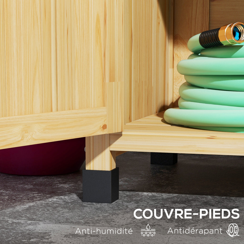 Table de rempotage table de jardinage avec placard et étagères et plateau patins antidérapants en bois sapin jaune-5