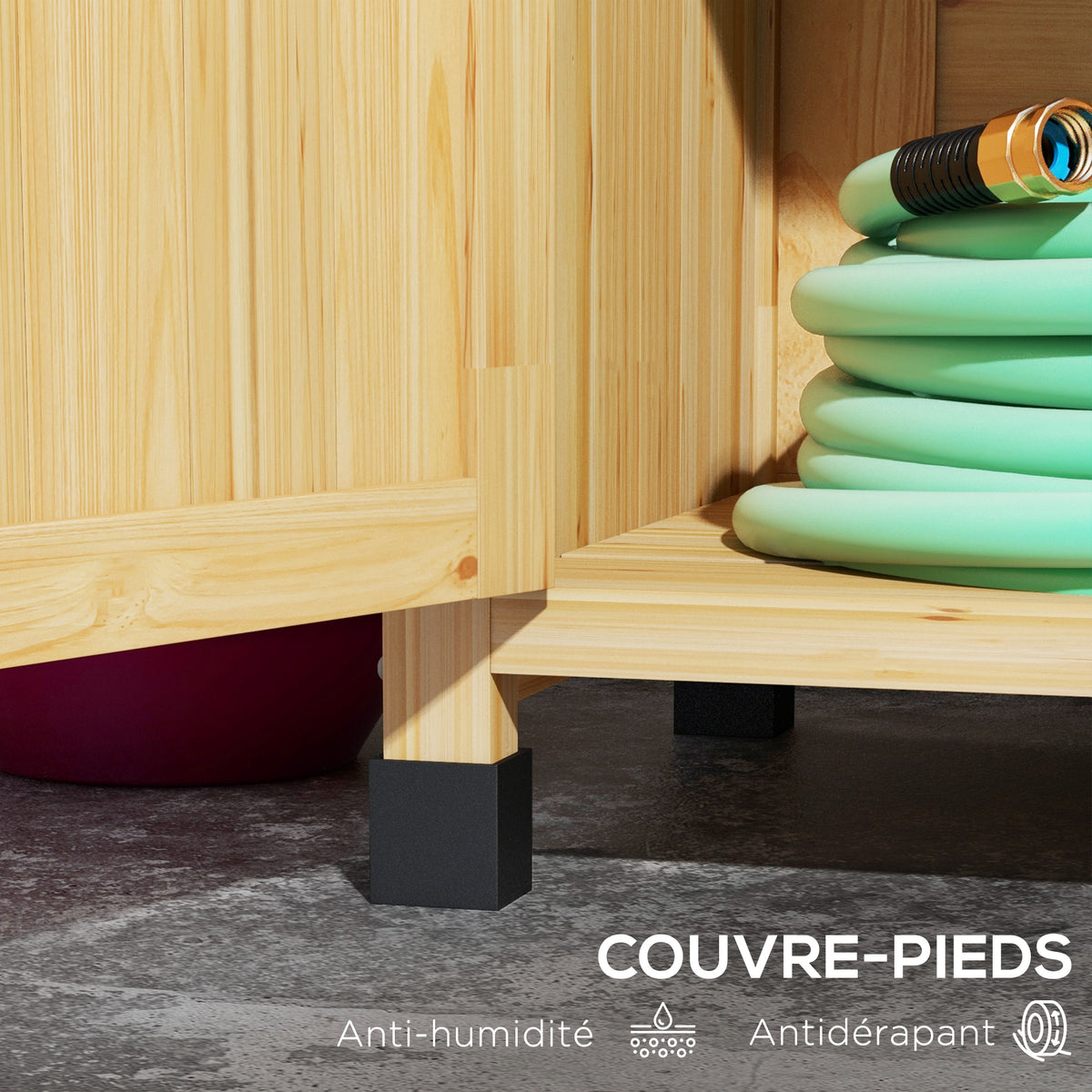 Table de rempotage table de jardinage avec placard et étagères et plateau patins antidérapants en bois sapin jaune-5