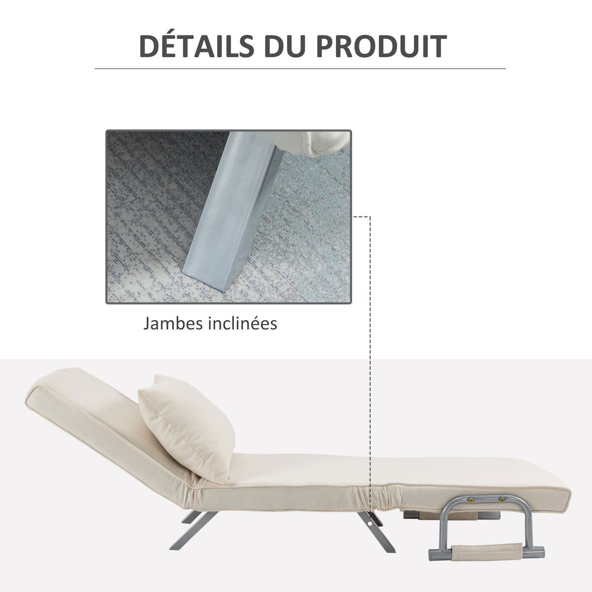 Fauteuil chauffeuse canapé-lit Convertible 1 Place déhoussable Grand Confort Coussin Pieds accoudoirs-6