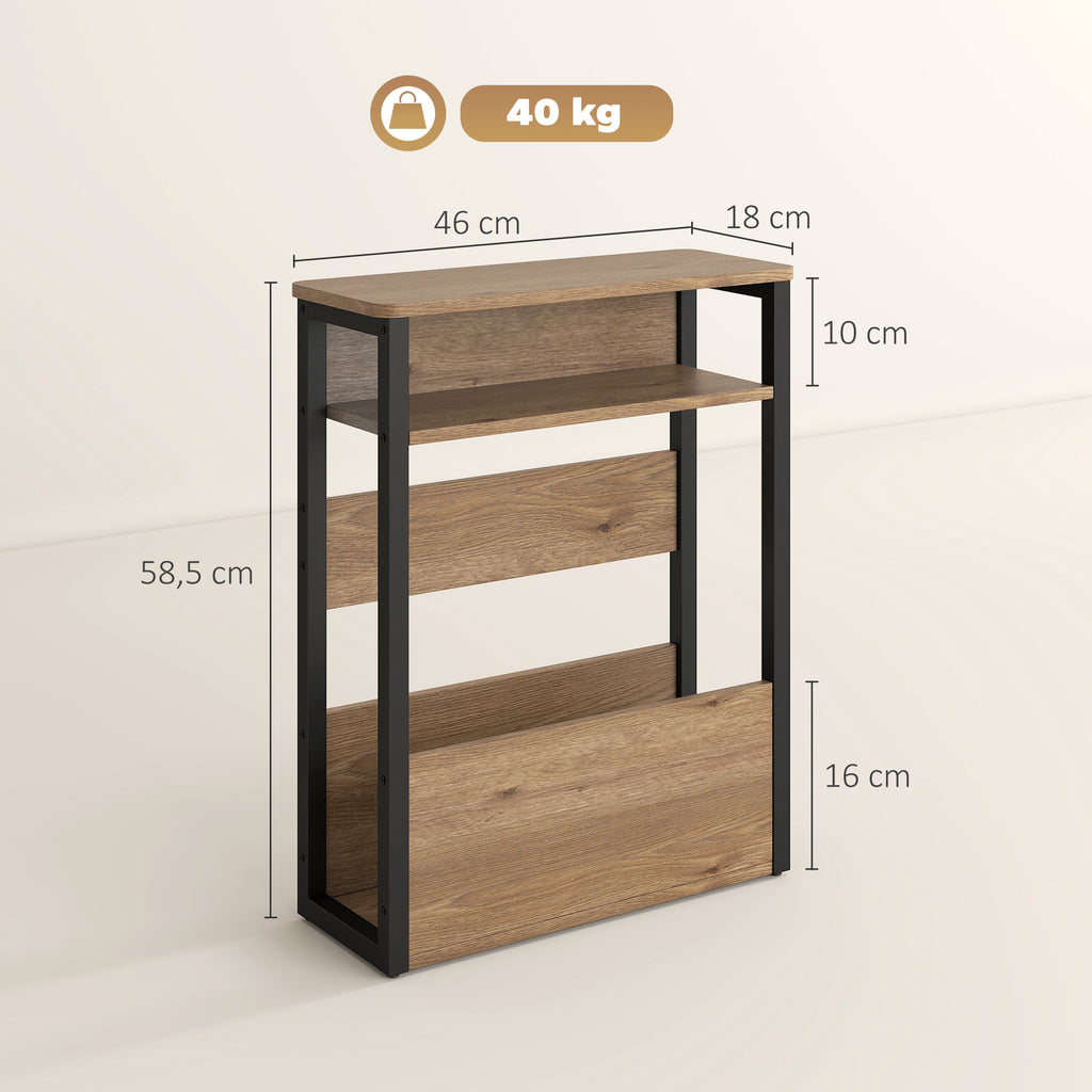 Table d'appoint table de chevet avec étagère à deux niveaux coins arrondis 46l x 18P x 58,5H cm noyer-2