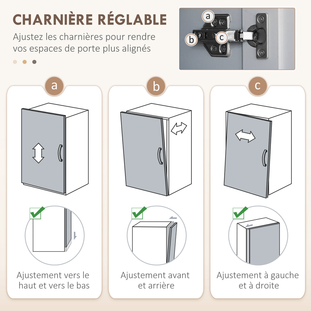 Armoire de cuisine hauteur 170 cm buffet haut avec 4 portes et étagères ajustable, design moderne, gris-7