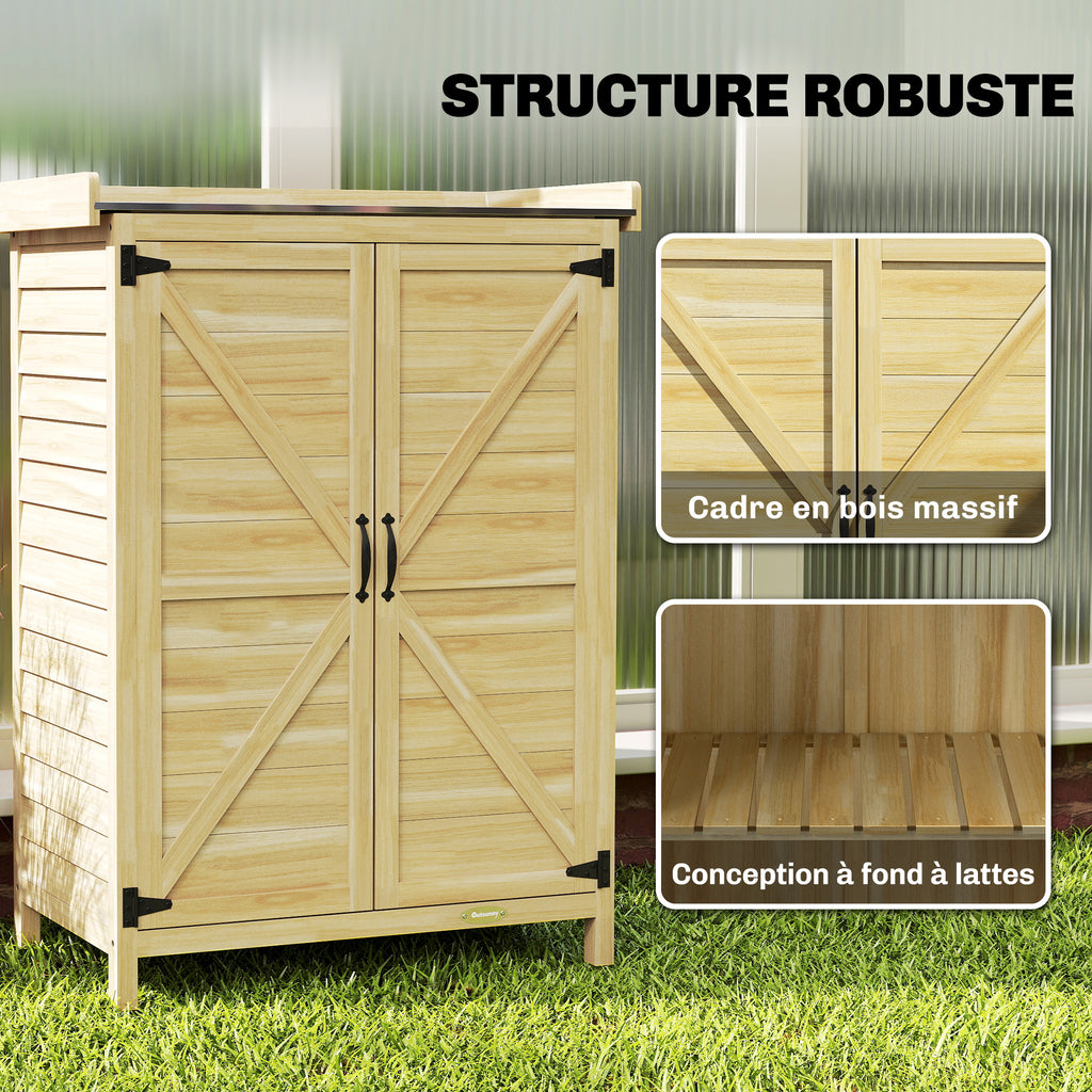 Armoire de jardin, armoire extérieure de rangement en bois, plan de travail en métal galvanisé, 71,5x39x95cm, naturel-7