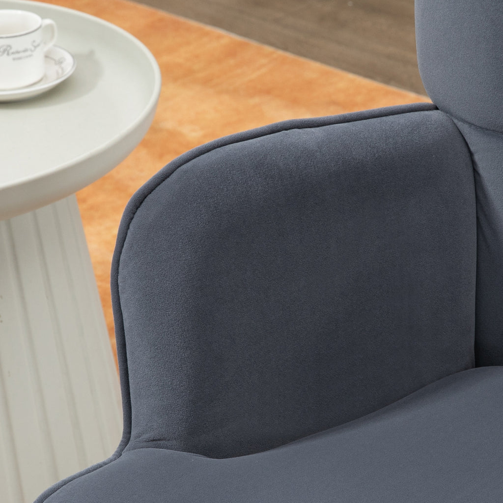 Fauteuil avec repose-pied, fauteuil salon capitonné avec dossier haut, pieds en acier doré et tissu velours, gris foncé-5