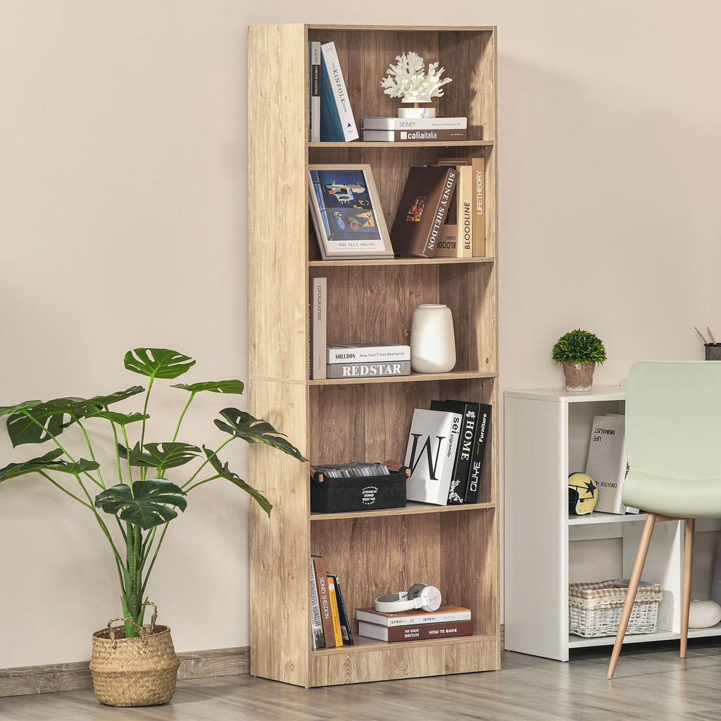 Bibliothèque, étagère de rangement à 5 niveaux avec étagères réglables, 63 x 29,2 x 176 cm, bois naturel-9