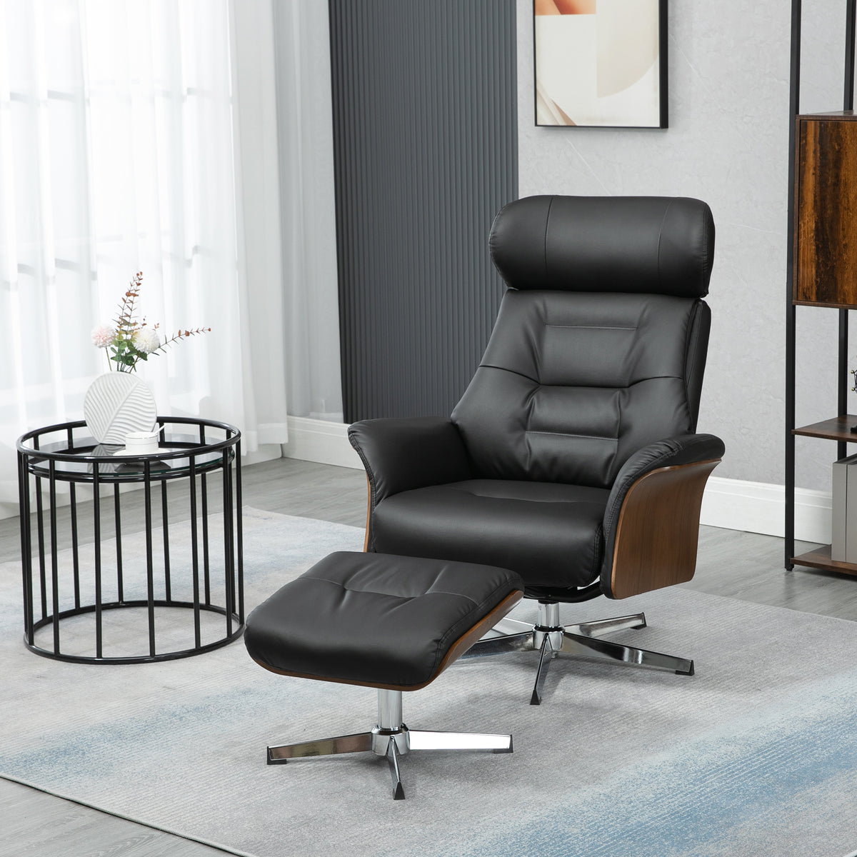 Fauteuil relax avec repose-pied, fauteuil de relaxation avec dossier inclinable, têtière réglable, 80x84x108cm, noir-9