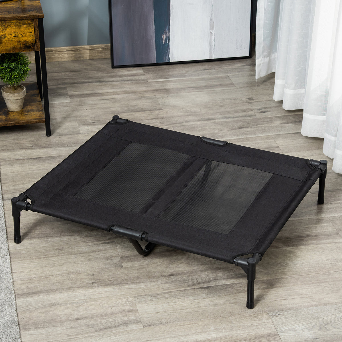 Lit sur pieds lit pour chien chat lit de camp lit surélevé animaux grand confort tissu Oxford textilène micro-perforé métal 92L x 76l x 18H cm noir-1