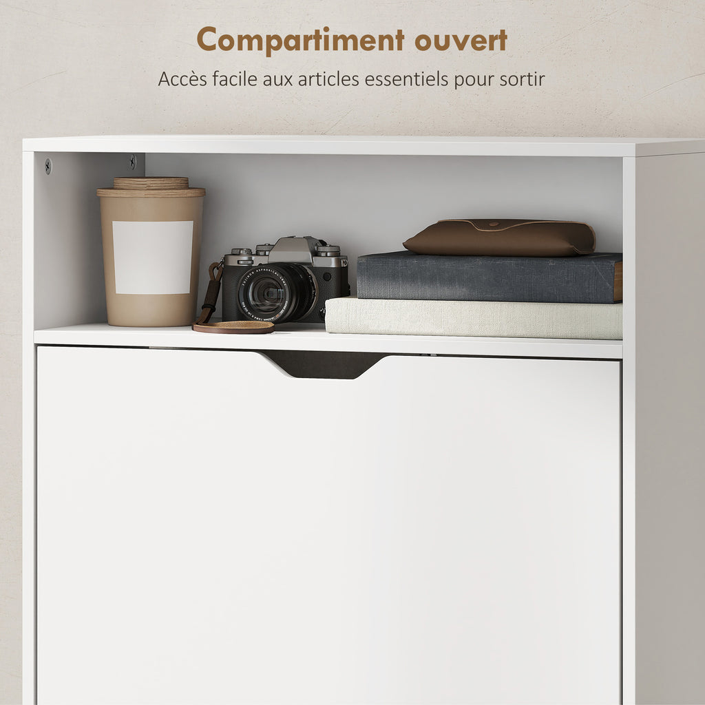 Meuble à chaussures 18 paires, armoire à chaussures étroite, 3 tiroirs rabattables, étagères réglables, blanc-6