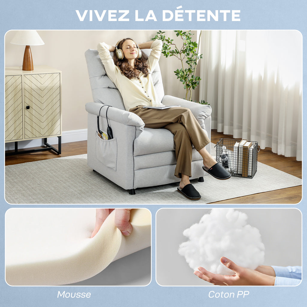 Fauteuil relax électrique massant et chauffant, fauteuil inclinable, repose-pieds, moteur silencieux, 82x99x106cm, gris-7