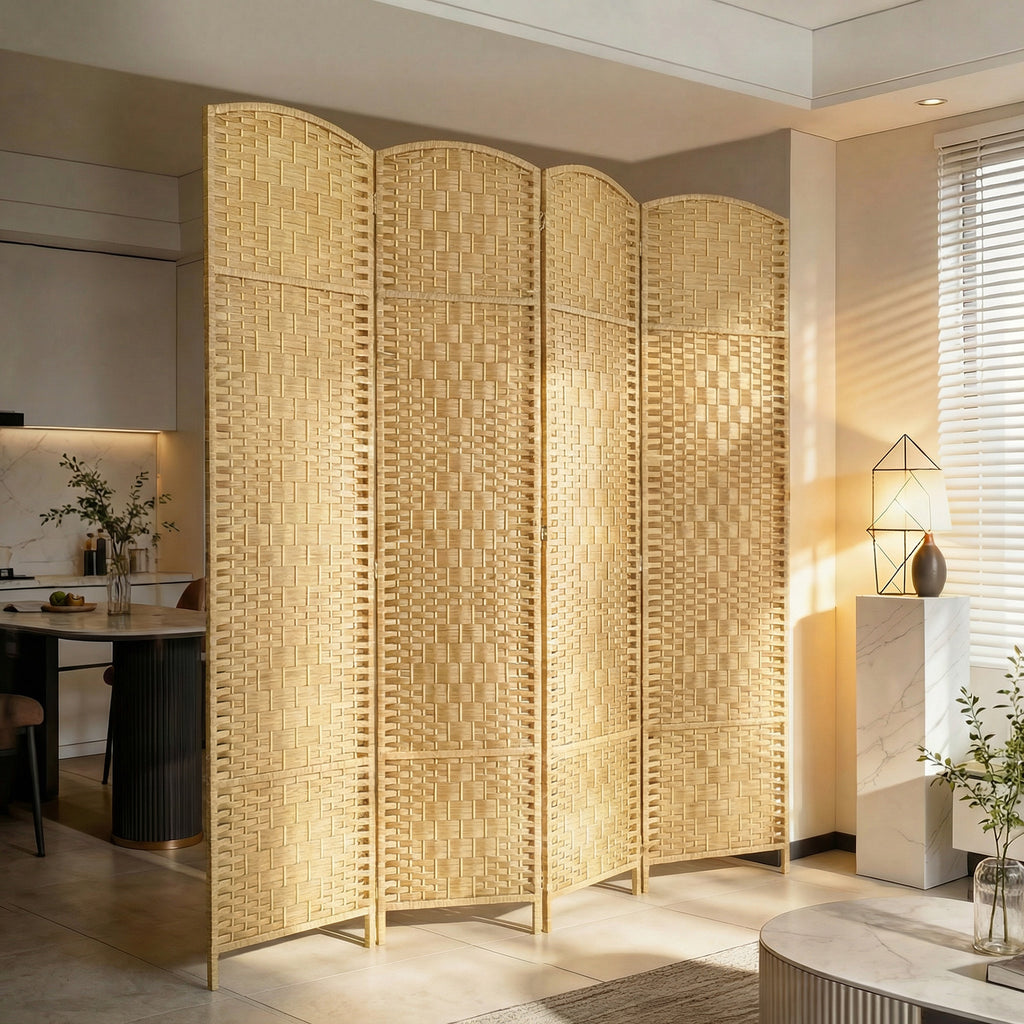 Paravent intérieur en bois 4 panneaux séparateur de pièce pliable pour salon chambre 180 x 180 cm bois naturel-8
