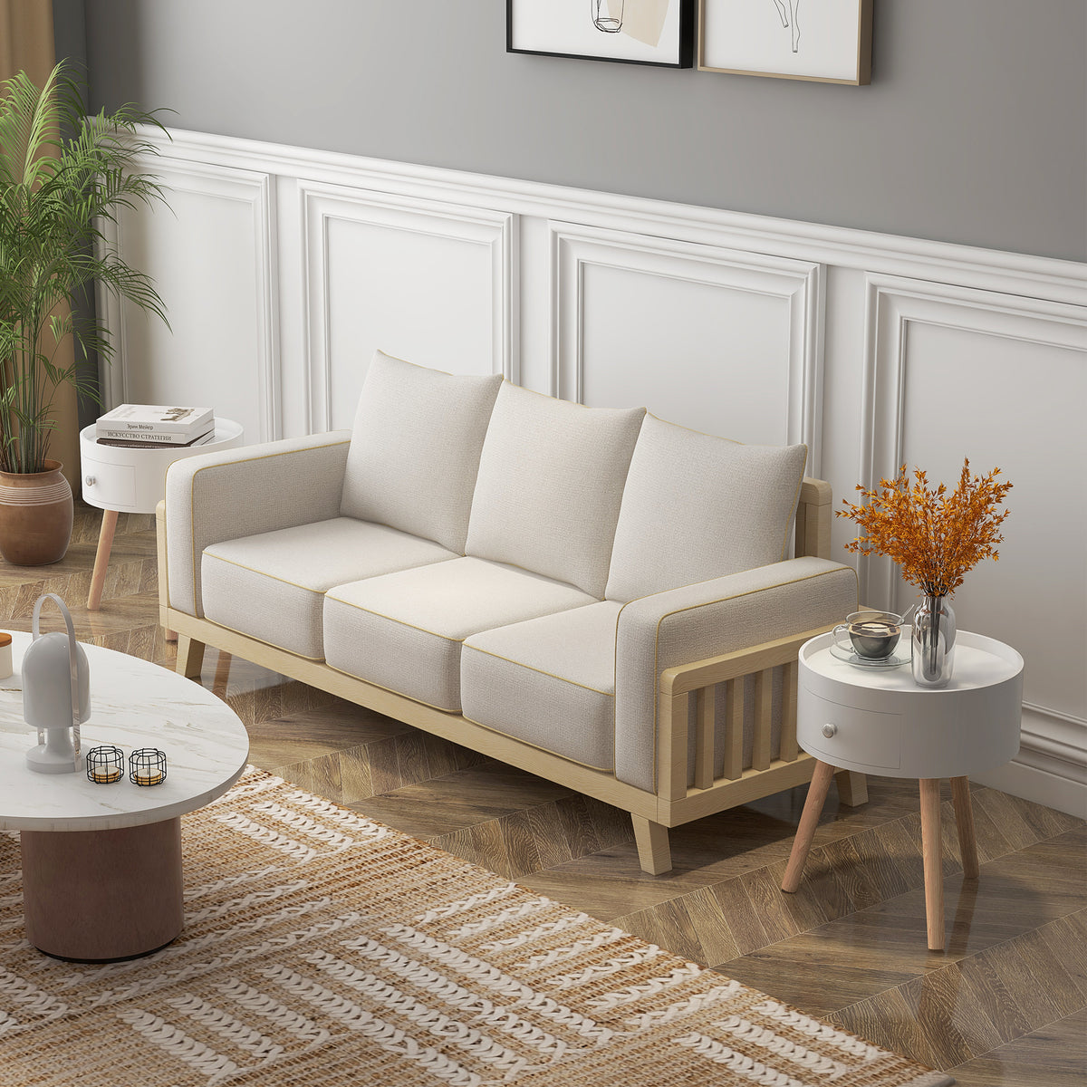 Lot de 2 tables basses - table de chevet - table de nuit ronde - design scandinave table d'appoint bout de canapé-1