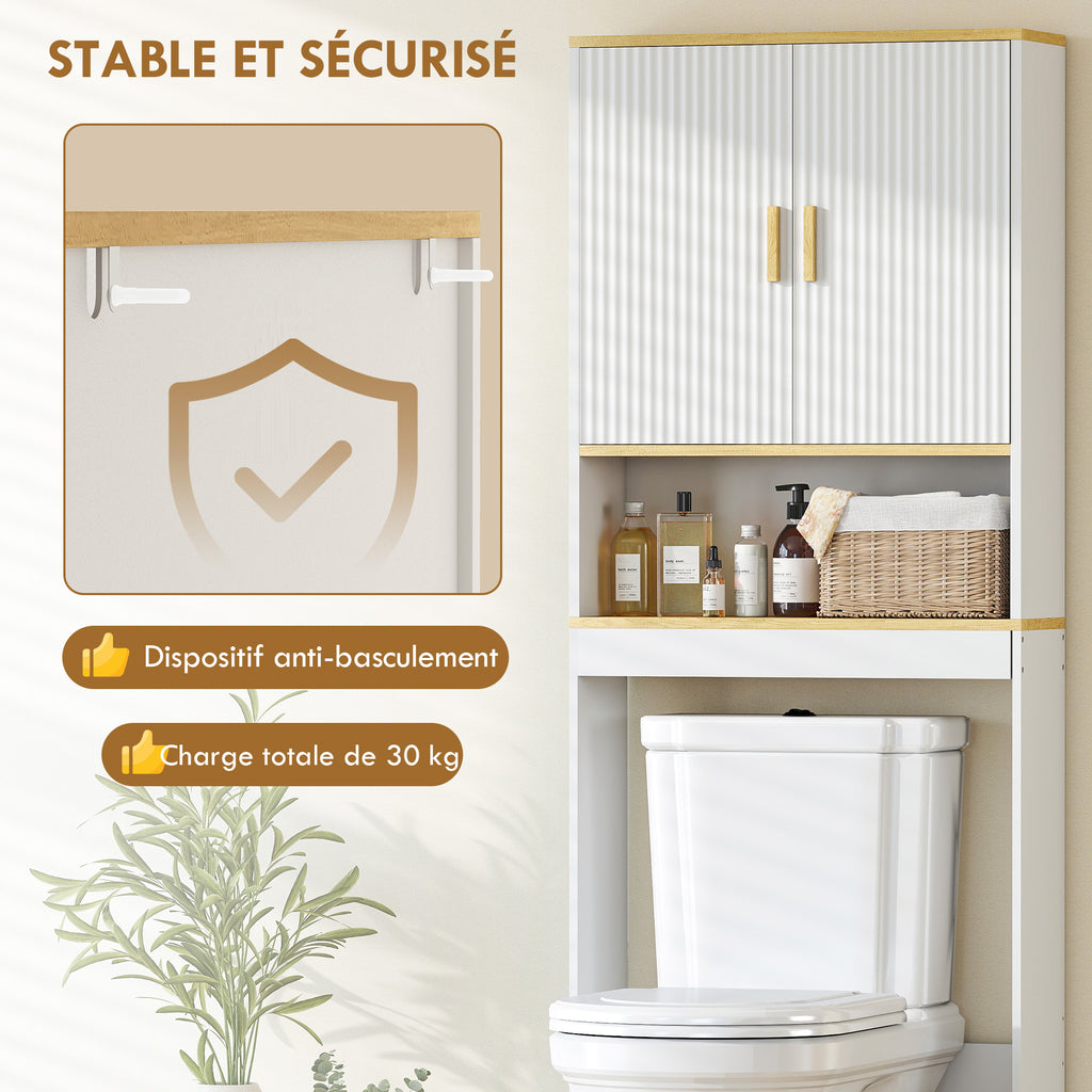 Meuble WC rangement au-dessus des toilettes 3 niveaux étagère de toilettes avec étagères réglables, 64x20x170,5cm, blanc-6