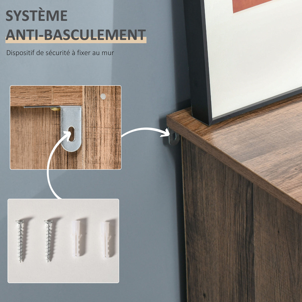 Buffet Industriel - Meuble de Rangement sur pied 3 niches Placard - en Bois et Porte métal Noir-5