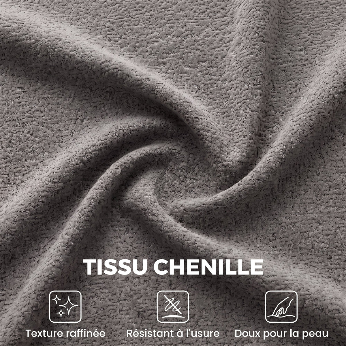 Canapé 3 Places en Chenille 220 cm, Canapé Salon Moderne avec Assise et Accoudoirs Larges, 3 Coussins, Gris-6