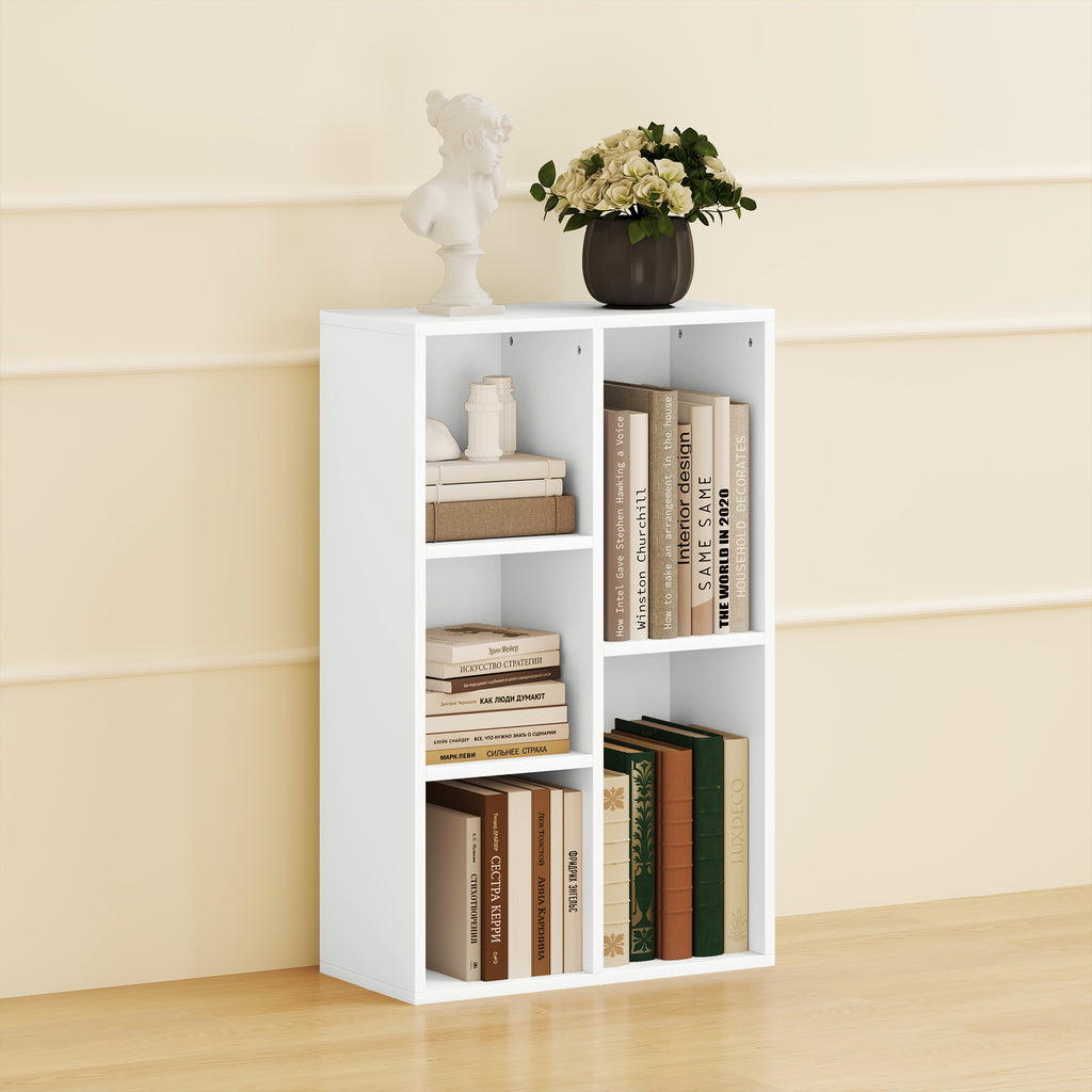 Bibliothèque étagère de rangement avec 5 compartiments, pour salon chambre à coucher bureau, 50x24x80cm, blanc-6