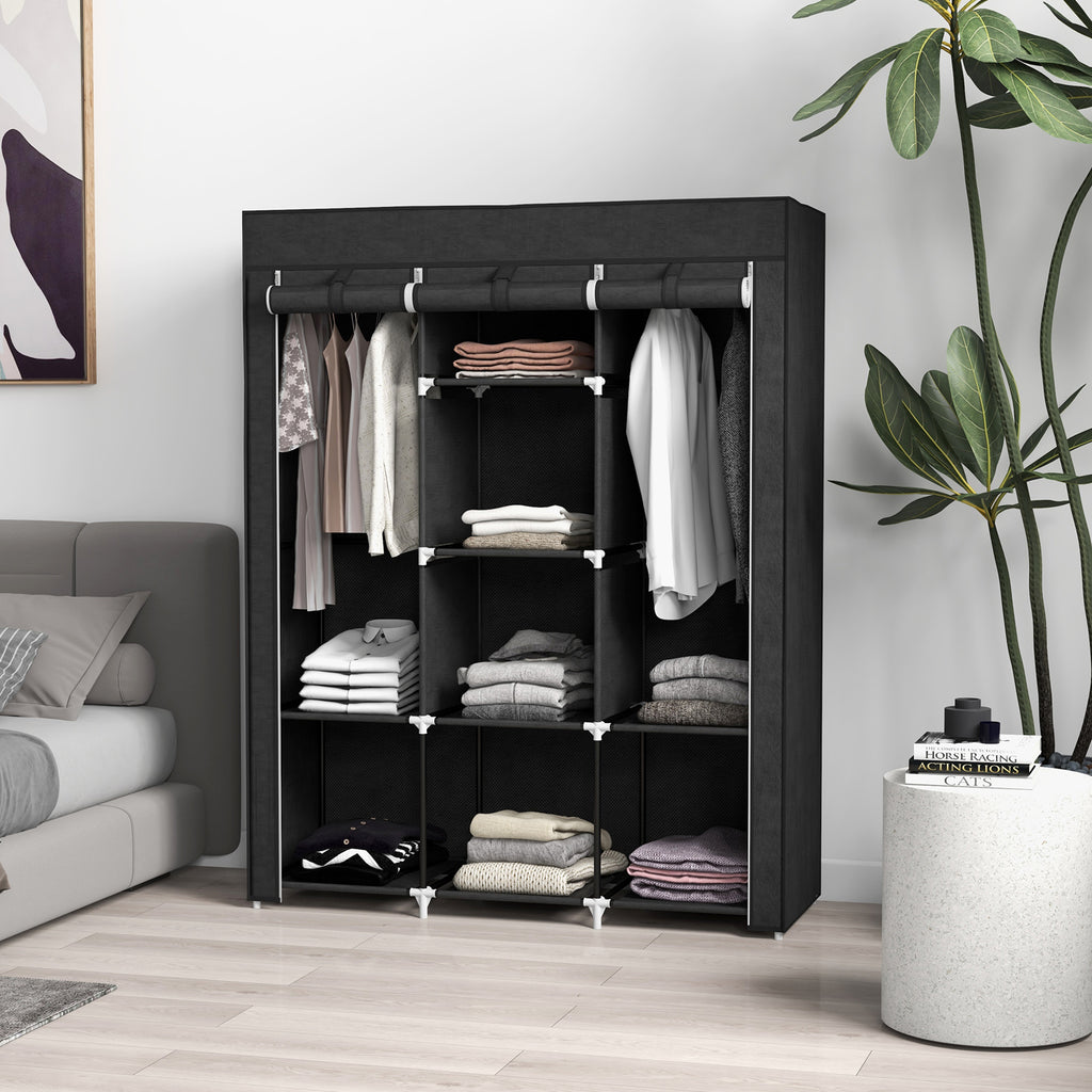 Armoire penderie multi-rangement - 8 étagères, 2 barres - non tissé noir-1