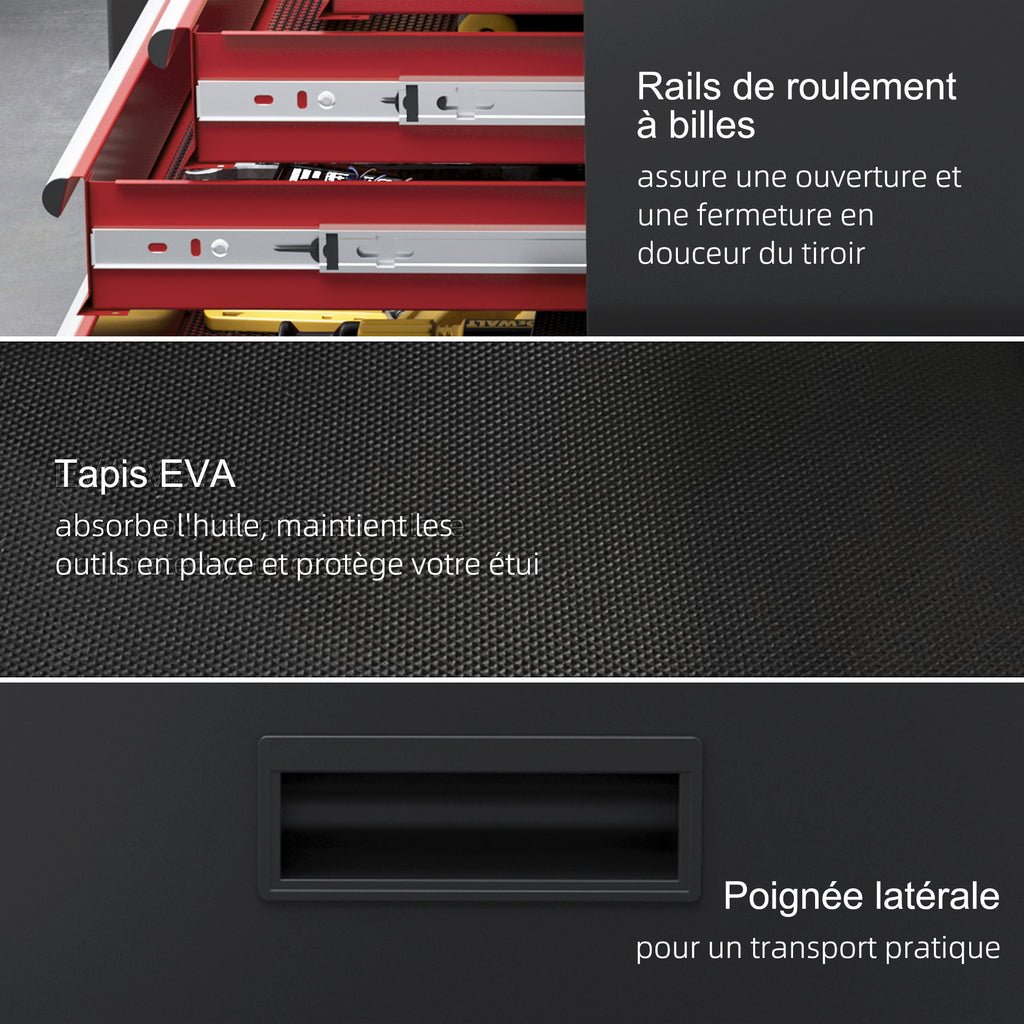 Armoire à outils verrouillable sur roulettes avec 5 tiroirs et armoire, sur roulettes pour l'atelier et la maison, rouge-6