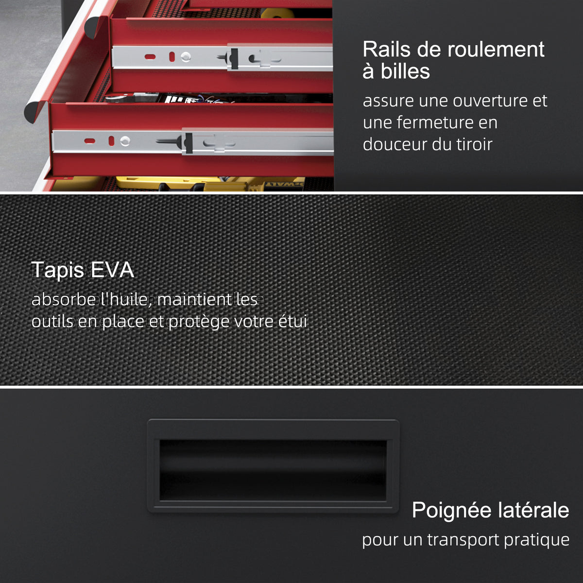 Armoire à outils verrouillable sur roulettes avec 5 tiroirs et armoire, sur roulettes pour l'atelier et la maison, rouge-6