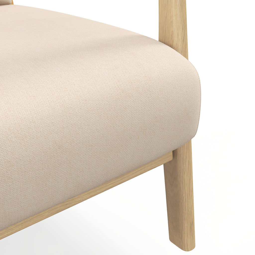 Fauteuil lounge - 3 coussins inclus - assise profonde - accoudoirs - structure bois hévéa - aspect velours beige-8