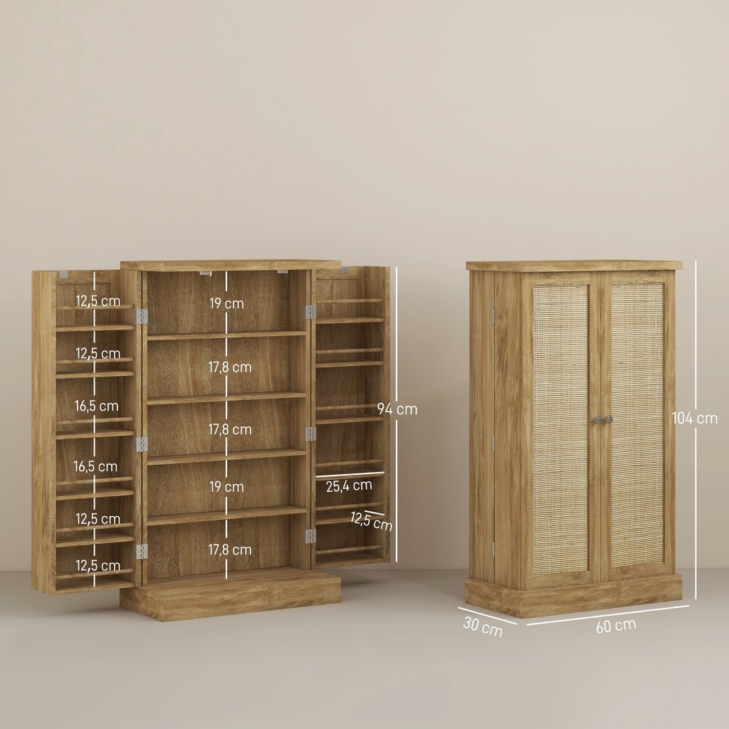Buffet cuisine meuble cuisine rangement avec 12 étagères à portes étagères réglables 60 x 30 x 104 cm effet bois naturel-2