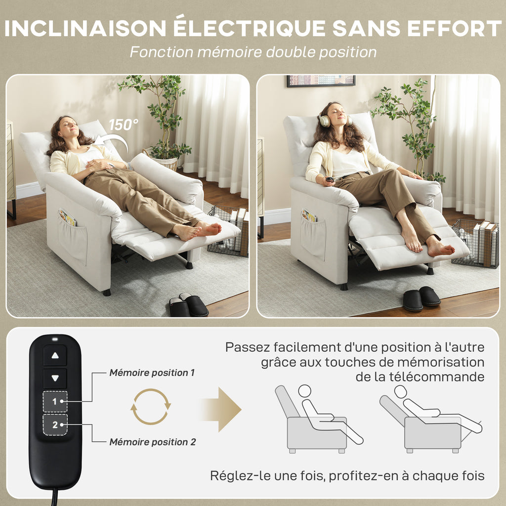 Fauteuil relax électrique massant et chauffant, fauteuil inclinable, repose-pieds, moteur silencieux, 82x99x106cm, crème-4