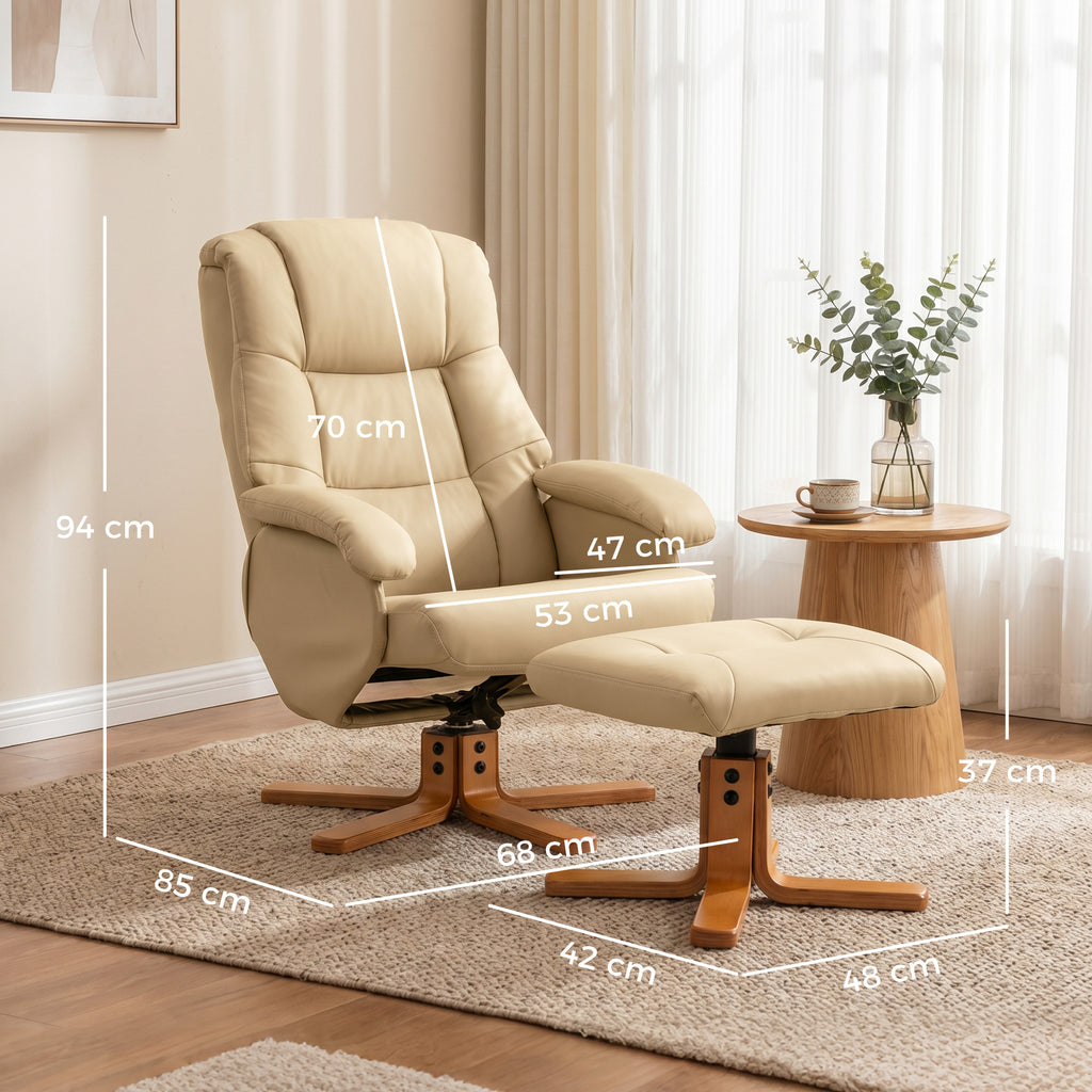 Fauteuil relax avec repose-pied fauteuil de relaxation pivotant 360° dossier inclinable charge 120 Kg beige-2