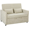 Canapé Convertible 2 Places, Canapé-Lit 3 en 1 Chenille 125 cm avec Dossier Réglable, Assise Large, 2 Oreillers, Crème-0