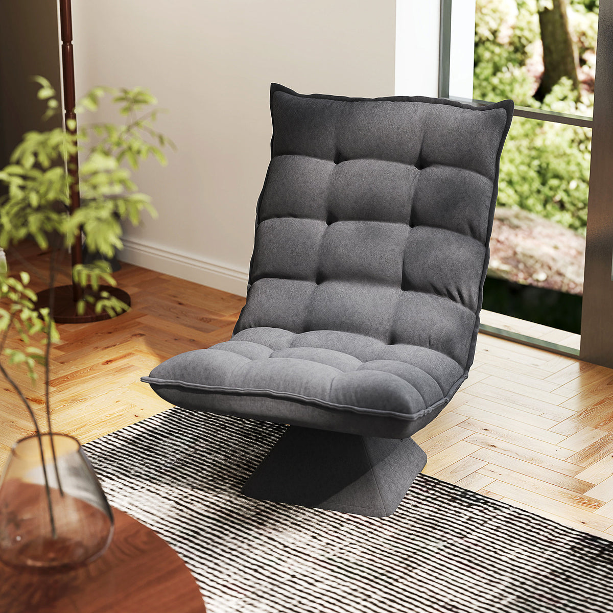 Fauteuil relax fauteuil salon design capitonné inclinaison dossier réglable pivotant 360° gris chiné-9