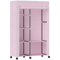 Armoire penderie en tissu meuble de rangement 6 roulettes tringle à vêtements et étagères ouvertes 103x43x162,5cm rose-0