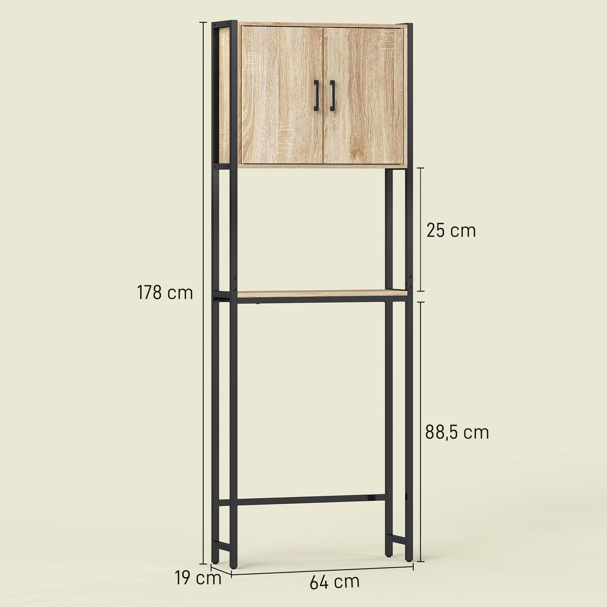 Étagère de toilettes meuble de salle de bain dessus toilette WC avec placard 2 portes et étagère ouverte-2