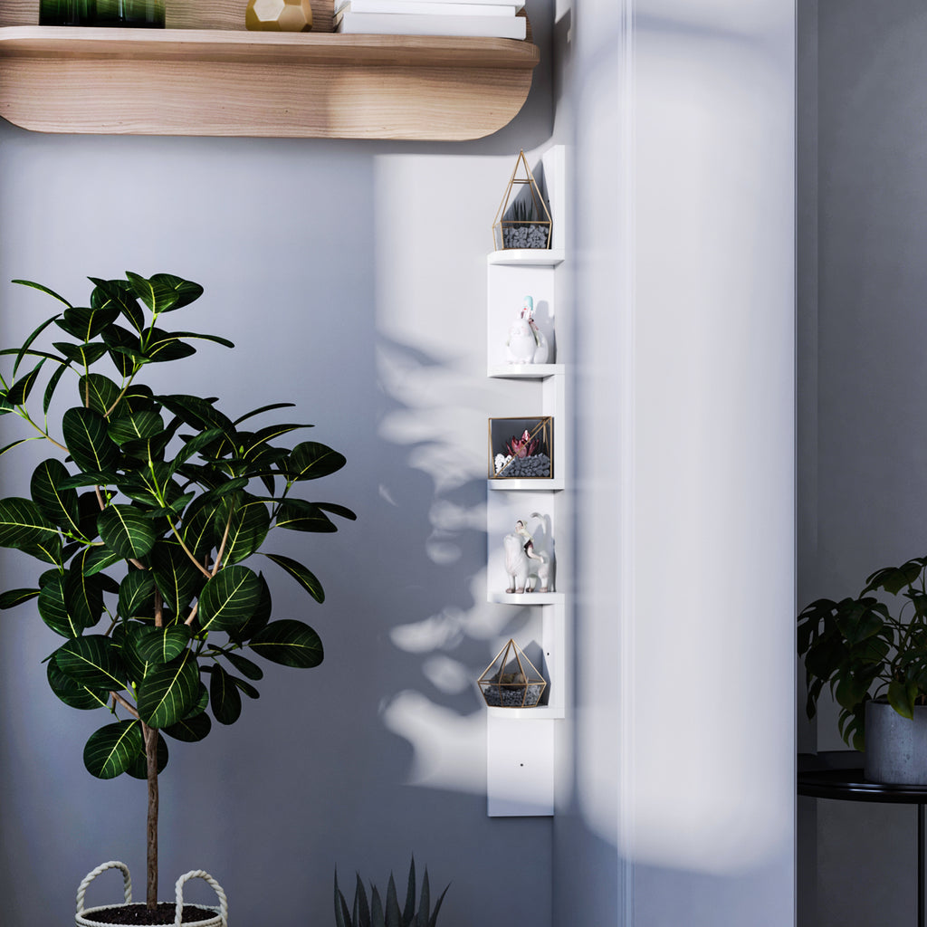 Étagère d'angle Murale à 5 Niveaux Hauteur 120 cm Forme de Zigzag en Bois Blanc-3