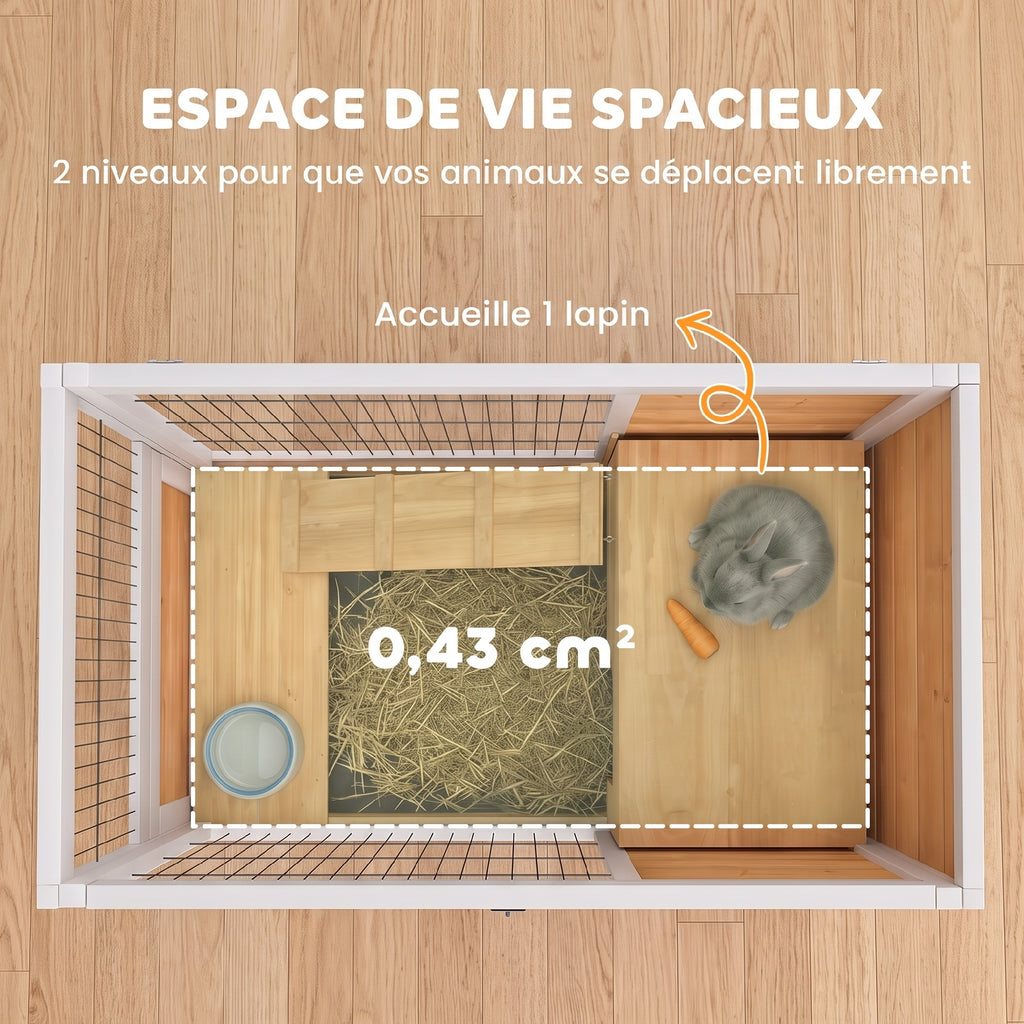 Clapier lapin intérieur clapier pour cochon d'inde en bois avec toit ouvrant et roulettes 90 x 53 x 59 cm jaune et blanc-3