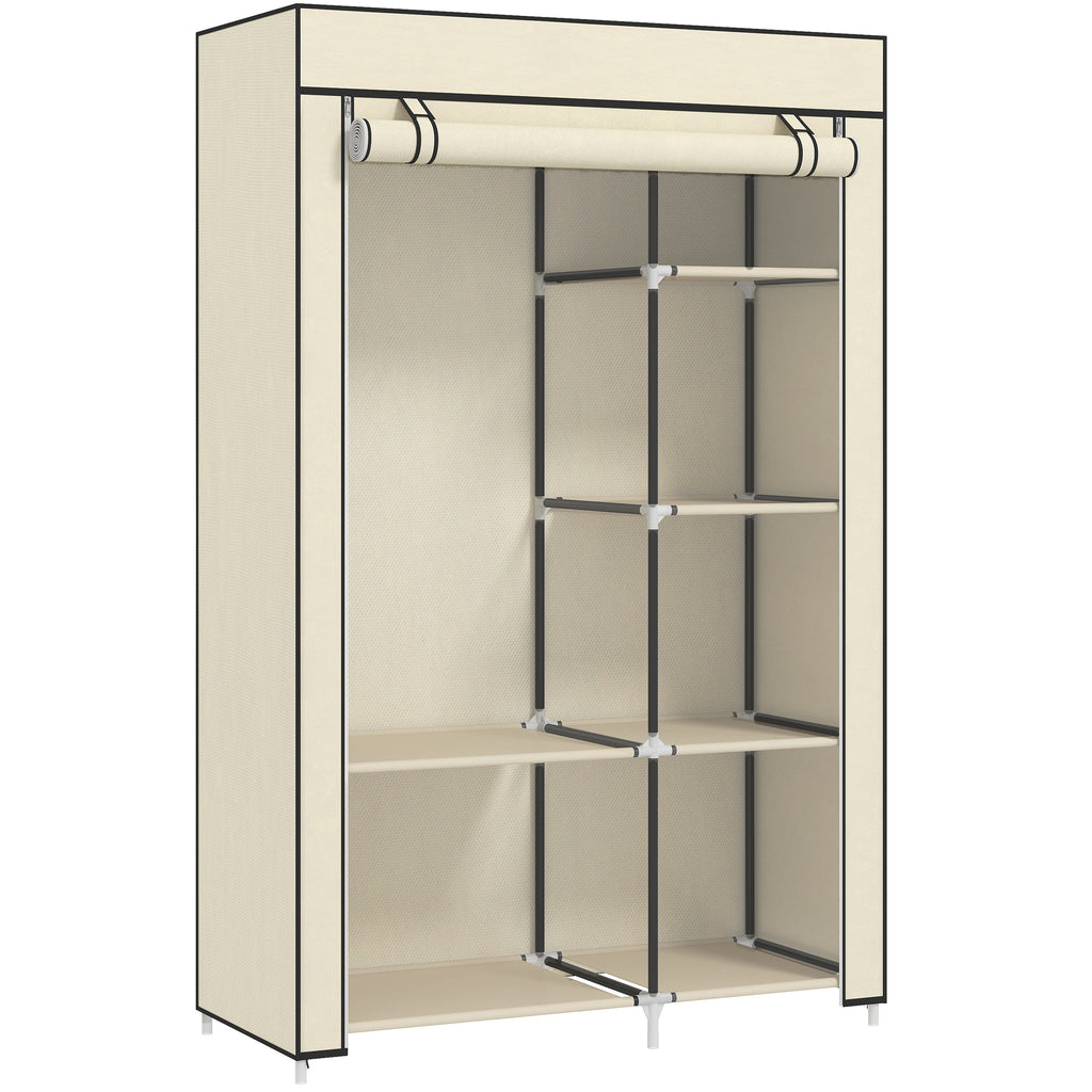 Armoire penderie en tissu meuble de rangement tringle à vêtements et étagères ouvertes 103x43x162,5cm crème-0