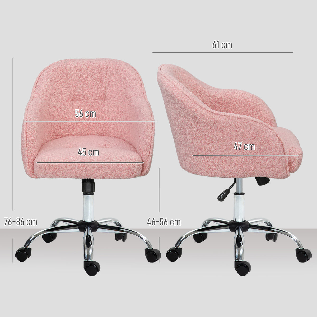 Chaise de bureau, fauteuil de bureau ergonomique, hauteur réglable, assise et dossier rembourrés, rose-2
