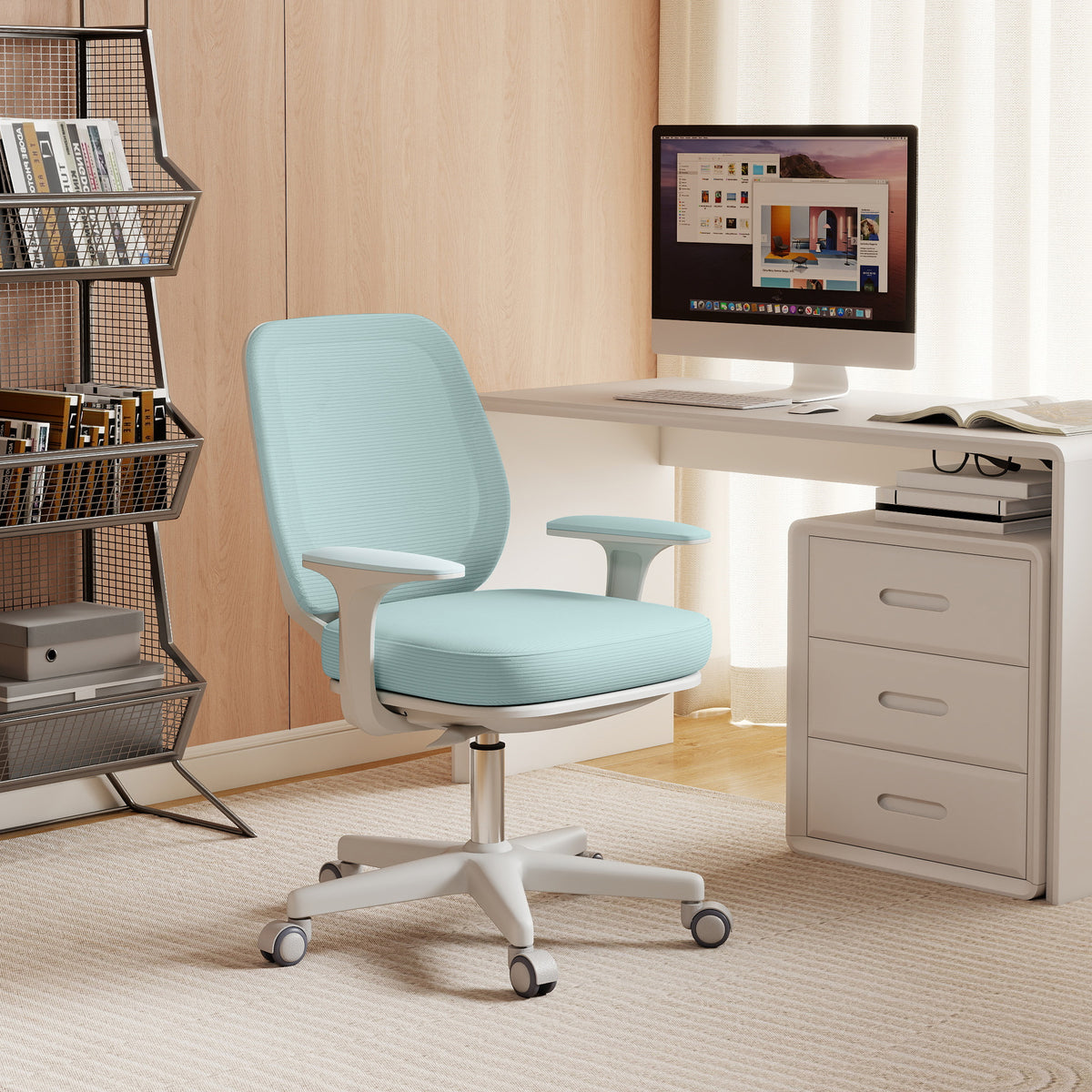 Fauteuil de bureau, chaise de bureau ergonomique en maille, hauteur réglable, 55x48x82,5-94,5cm, vert-9