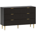 Commode 6 tiroirs commode chambre meuble de rangement moderne avec poignées et pieds dorés, 120 x 40 x 76,5 cm, noir-0