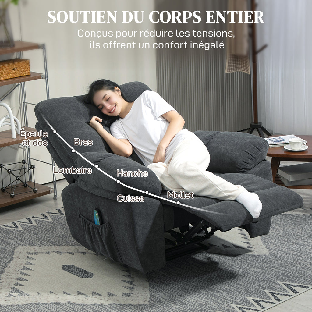 Fauteuil de massage fauteuil relax avec vibration chauffage, inclination manuelle, télécommande inclus, gris-7