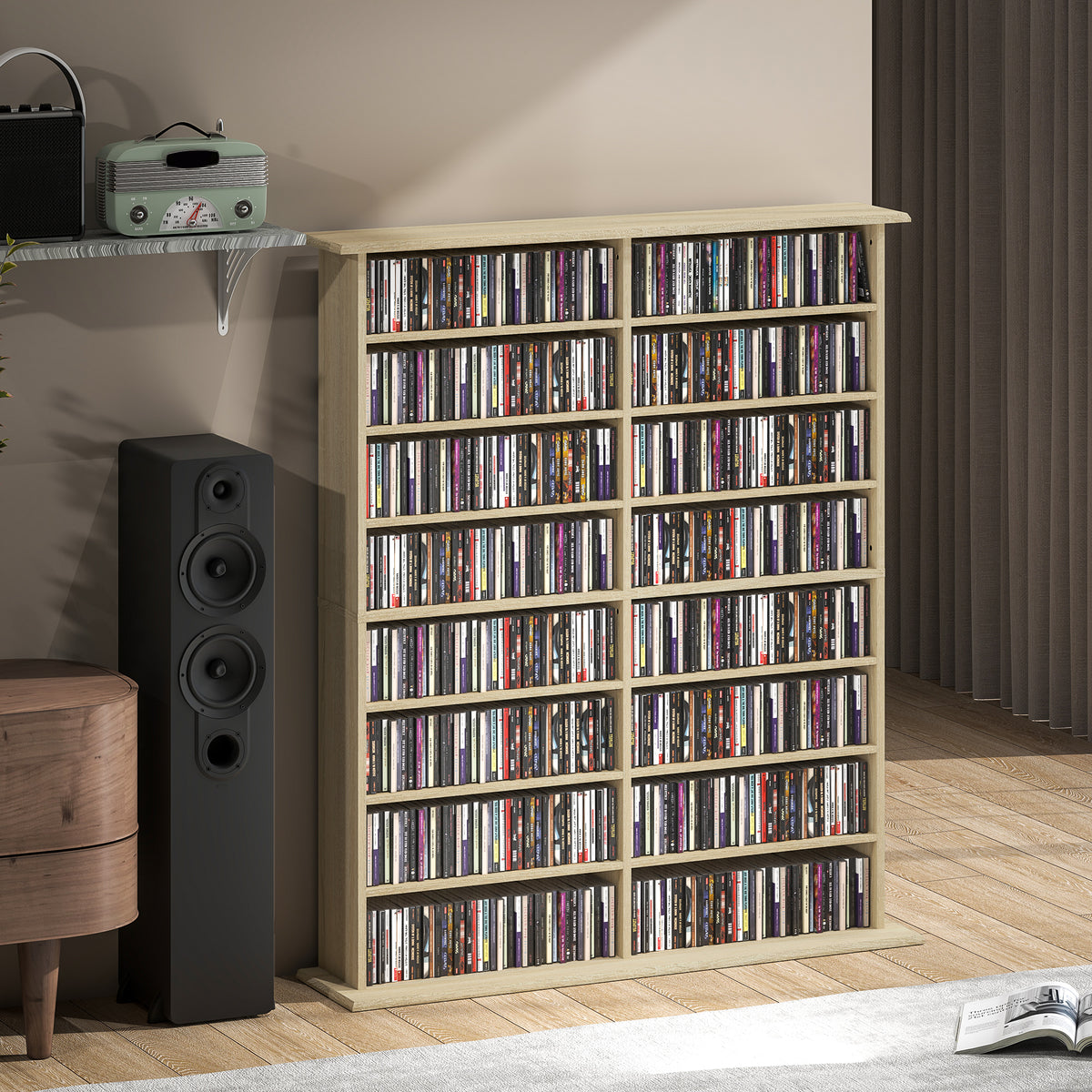 Rangements pour CD et DVD avec 16 compartiments et 12 étagères réglables capacité max. 720 CD/396 DVD et Blu-ray naturel-8