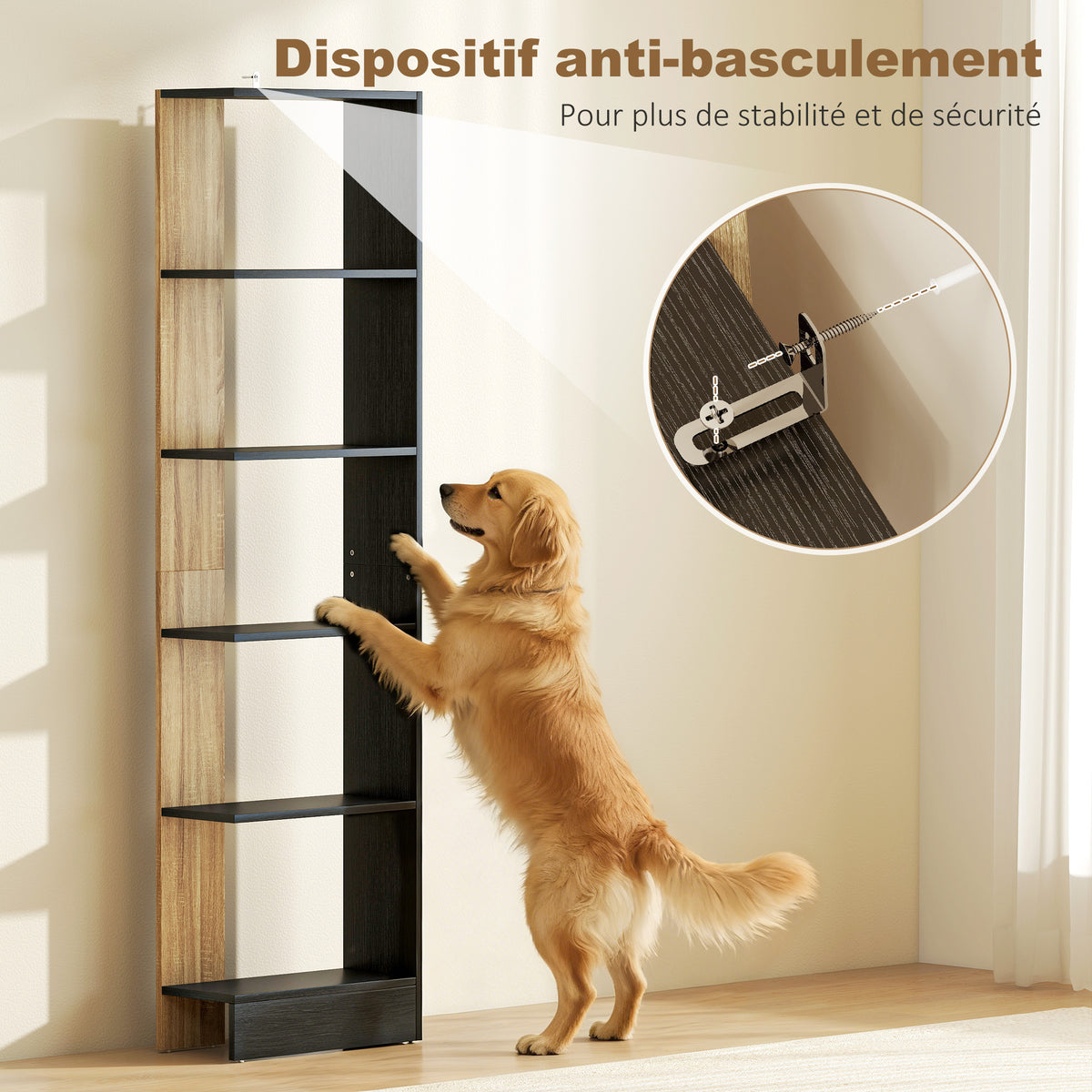 Bibliothèque Étagère de Rangement avec 5 Compartiments Ouverts 45 x 21 x 170 cm Noir et Chêne-3