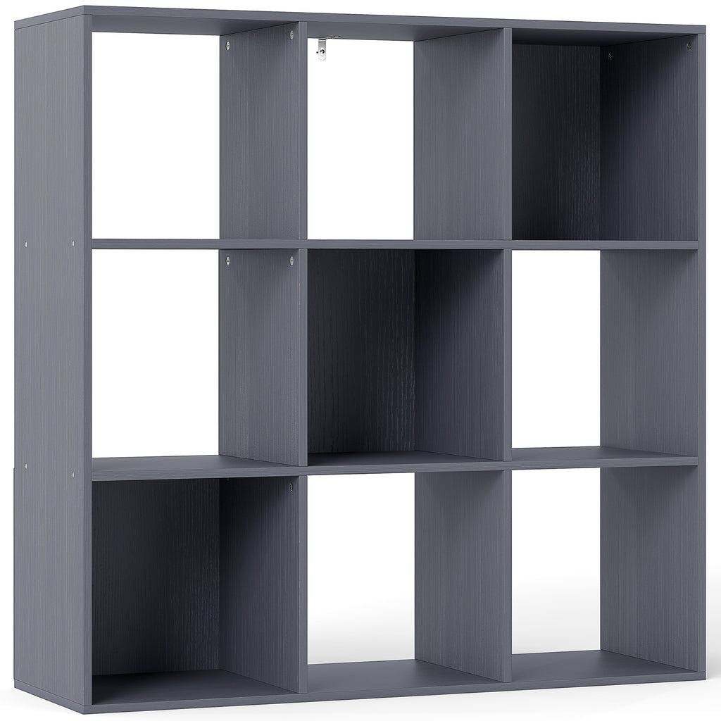 Bibliothèque, étagère de rangement à 3 niveaux avec 9 compartiments, pour salon, bureau, chambre, 91x29,5x91cm, gris-0