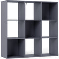 Bibliothèque, étagère de rangement à 3 niveaux avec 9 compartiments, pour salon, bureau, chambre, 91x29,5x91cm, gris-0