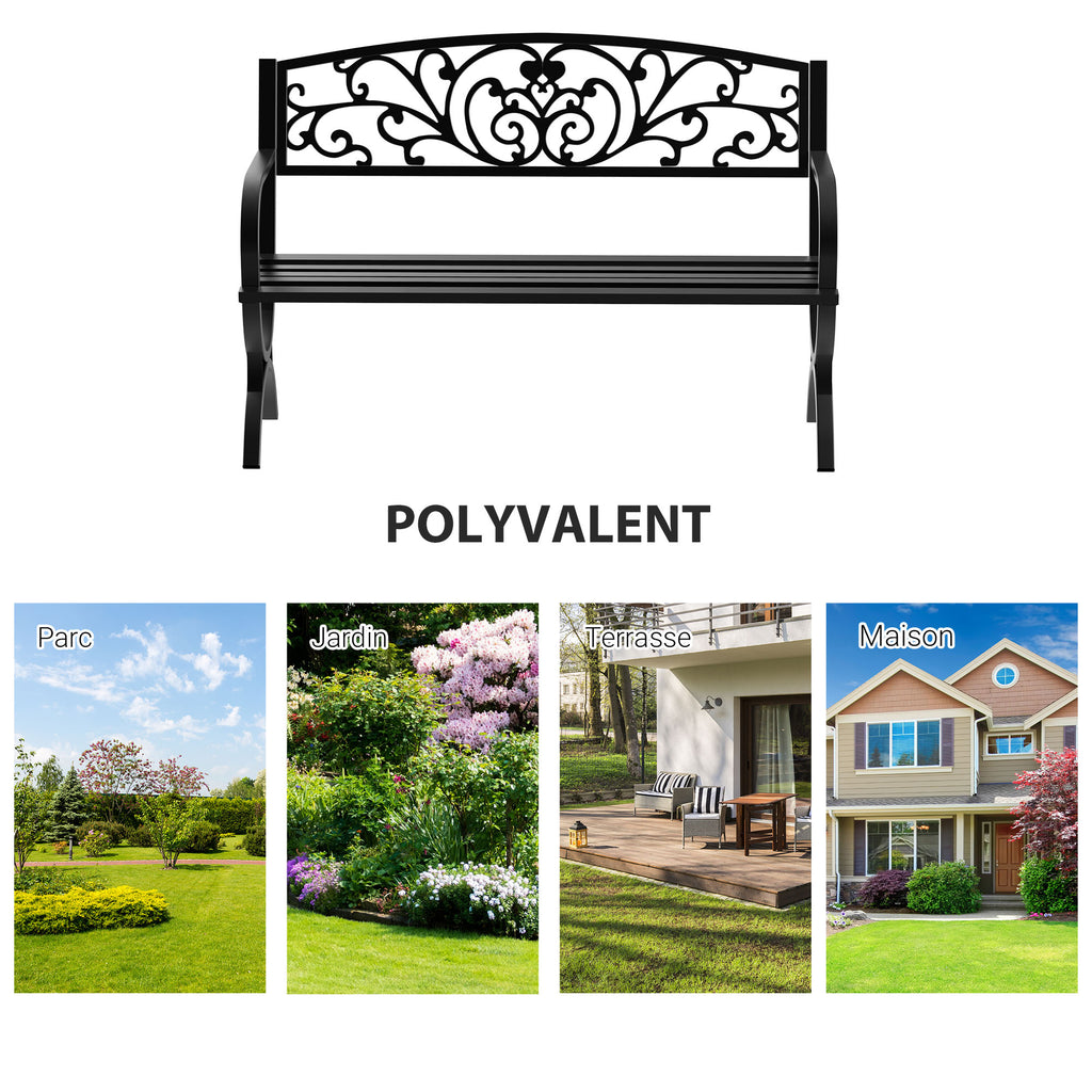 Banc de jardin terrasse en acier fonte noir 3 places 127 x 60 x 85 cm charge max 240 Kg-5